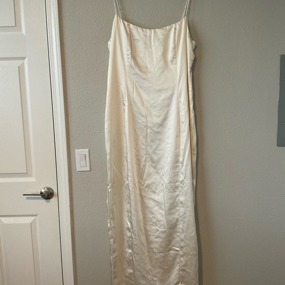 Meshki Chrisley Ivory Cream Satin Maxi Slip Dress XXXL Split Hem - Picture 4 of 16